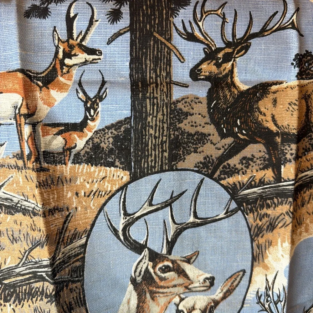 Vintage Linen Tea Towels Woodland Wildlife Animals Deer Elk Bison Cabin Decor 2